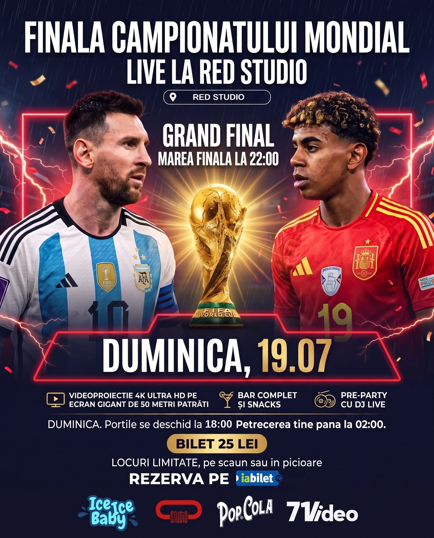 Afiș Finala Campionatului Mondial 2026 — Live la RED Studio
